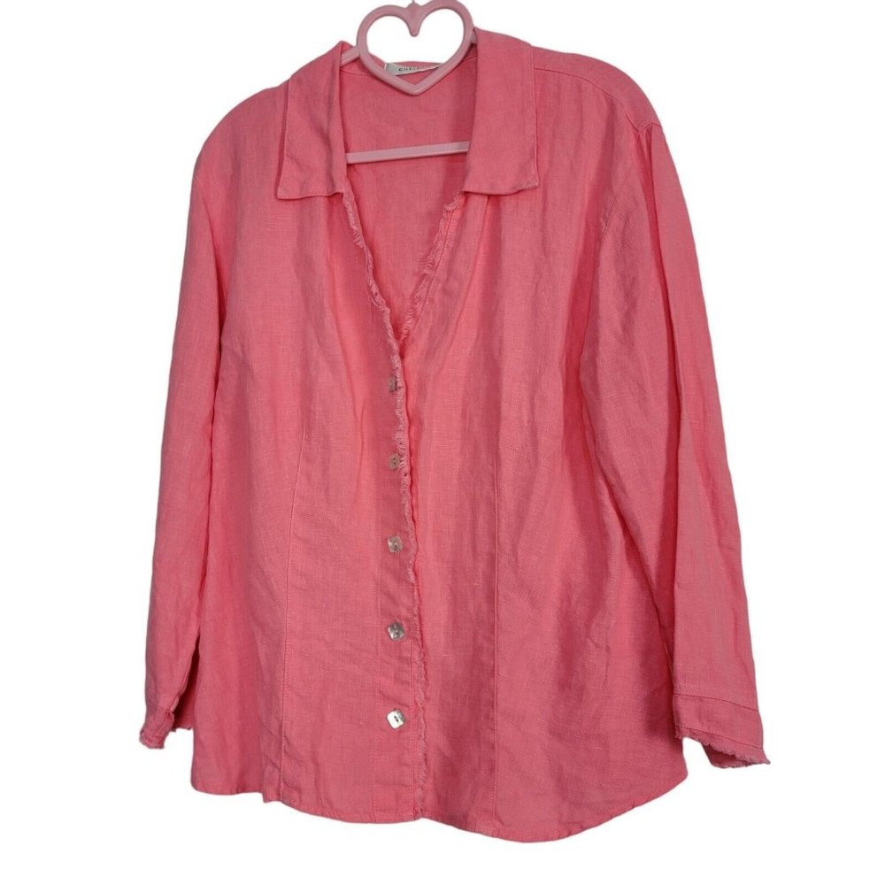 Cut Loose Womens Pink 100% Linen Button Up Cardigan Blouse Top Size M USA